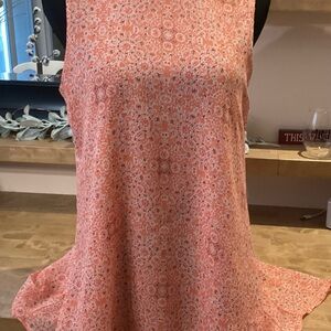 Fever Women’s Double Layer Coral Geometric Sleeveless Sheer Blouse Sz M